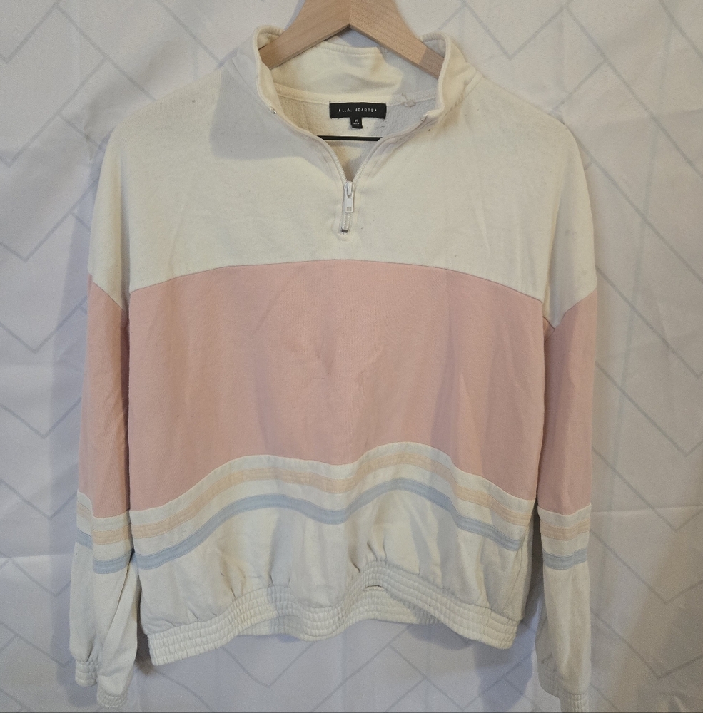 La Hearts Pink and Cream Half-Zip Sweater